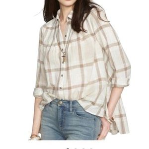 Free People Peppy Plaid Ruffle back tunic top Long Sleeve Button down size small